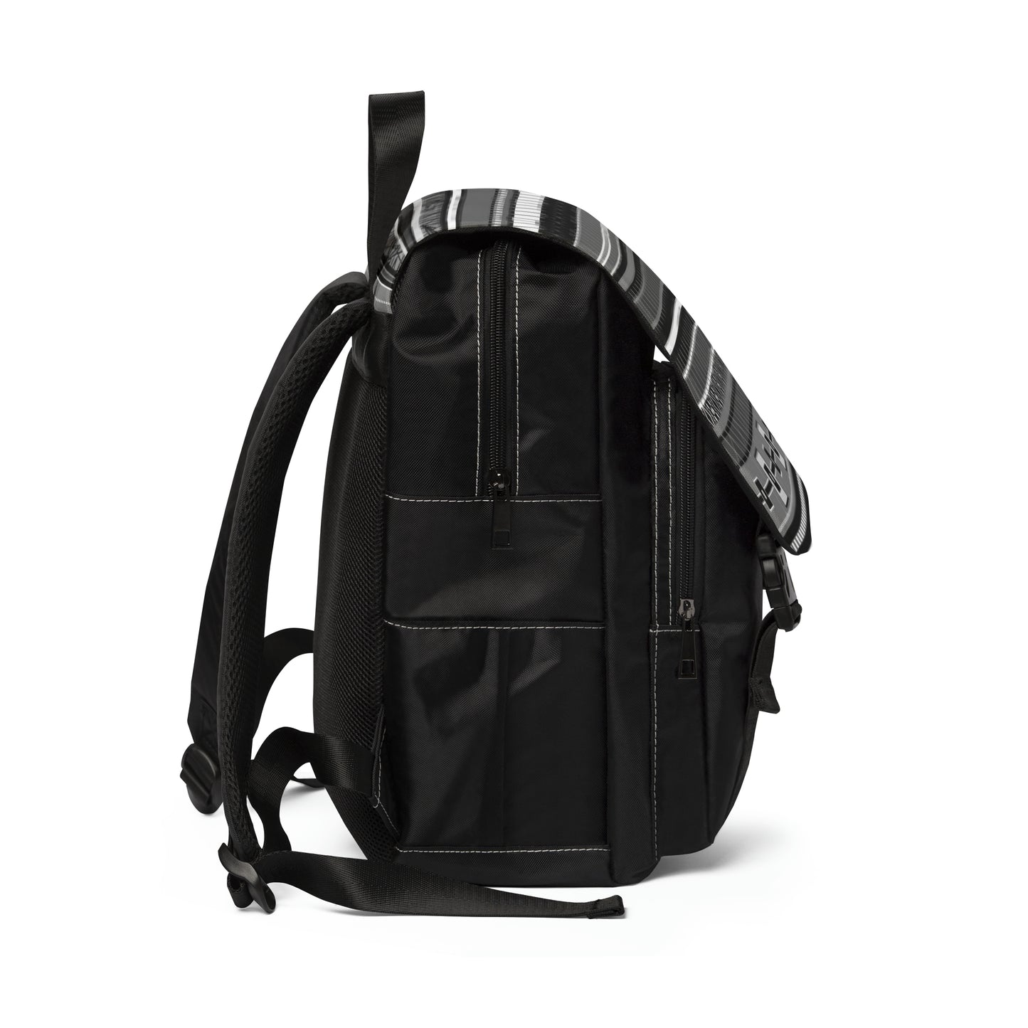 Casual Shoulder Backpack,  No. 298 Black, White and Grey Stripe -  By Irish Artist Fiona de Lacy