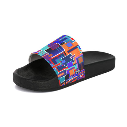 Women's Slide Sandals - No. 233 - Squared 1 - (Blue, Navy, Red, Orange)  By Irish Artist Fiona de Lacy