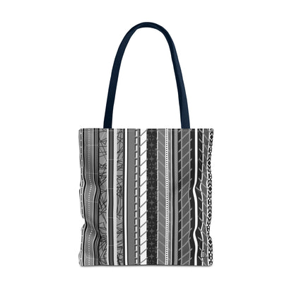 Tote Bag  - No. 298 A -  Black, White, Grey Stripes