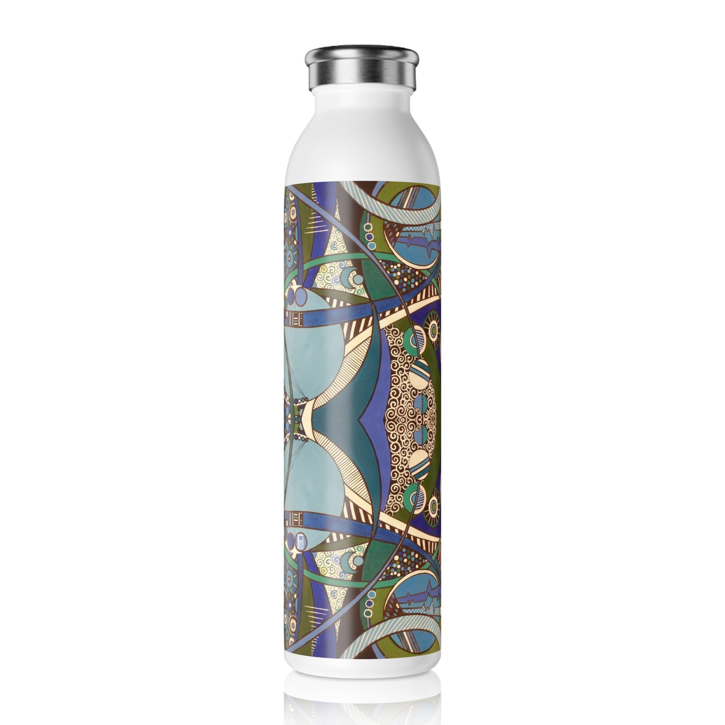 Slim Water Bottle - No. 219 'Crossroads' - By Irish Artist Fiona de Lacy - Green, Blue, Navy, Black, White