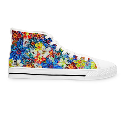 Women's High Top Sneakers, No. 242 Large Blue Flowers, Multicoloured - By Irish Artist Fiona de Lacy