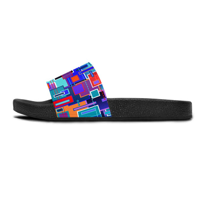 Women's Slide Sandals - No. 233 - Squared 1 - (Blue, Navy, Red, Orange)  By Irish Artist Fiona de Lacy