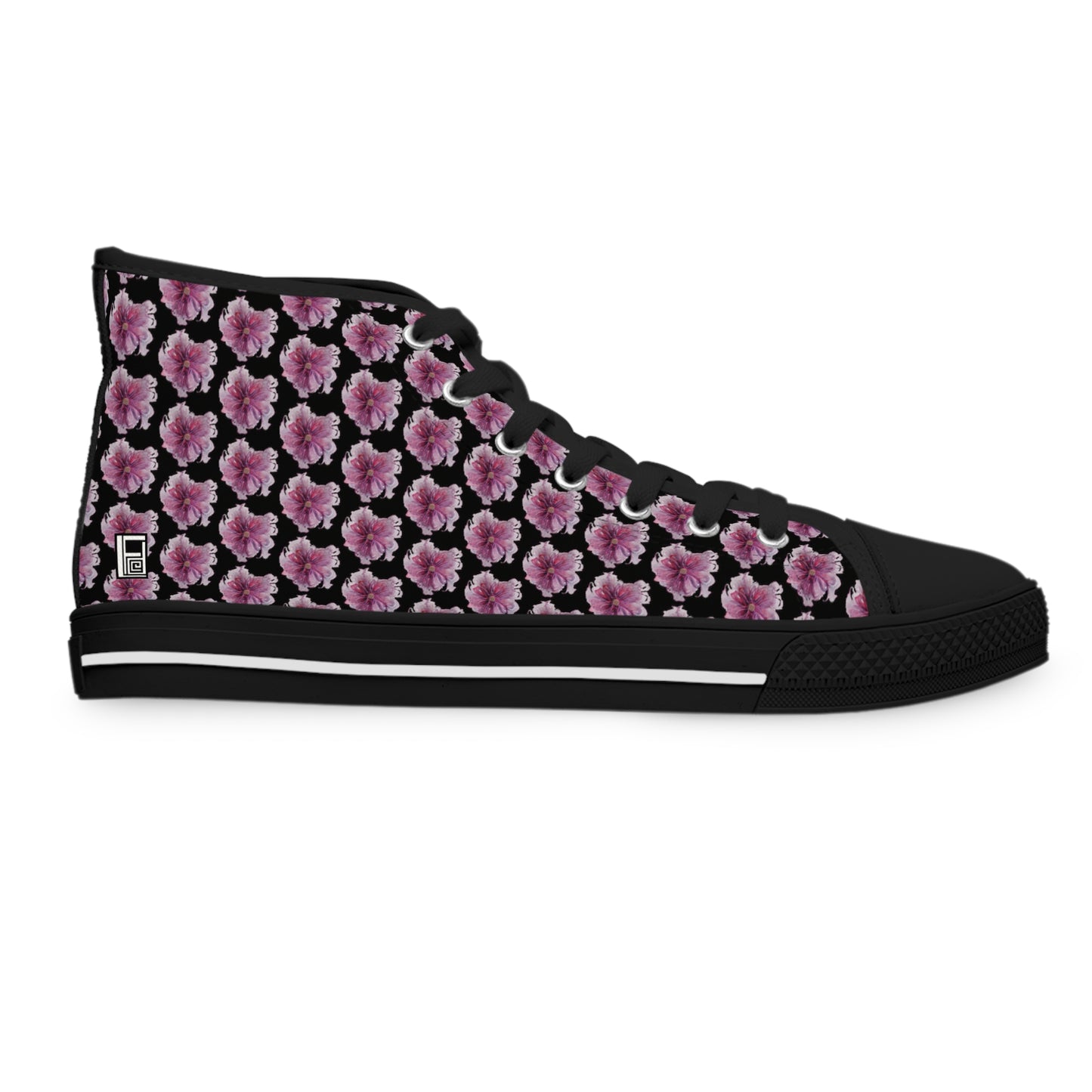 Women's High Top Sneakers - No. 269 Large Purple / Pink Flower - By Irish Artist Fiona de Lacy