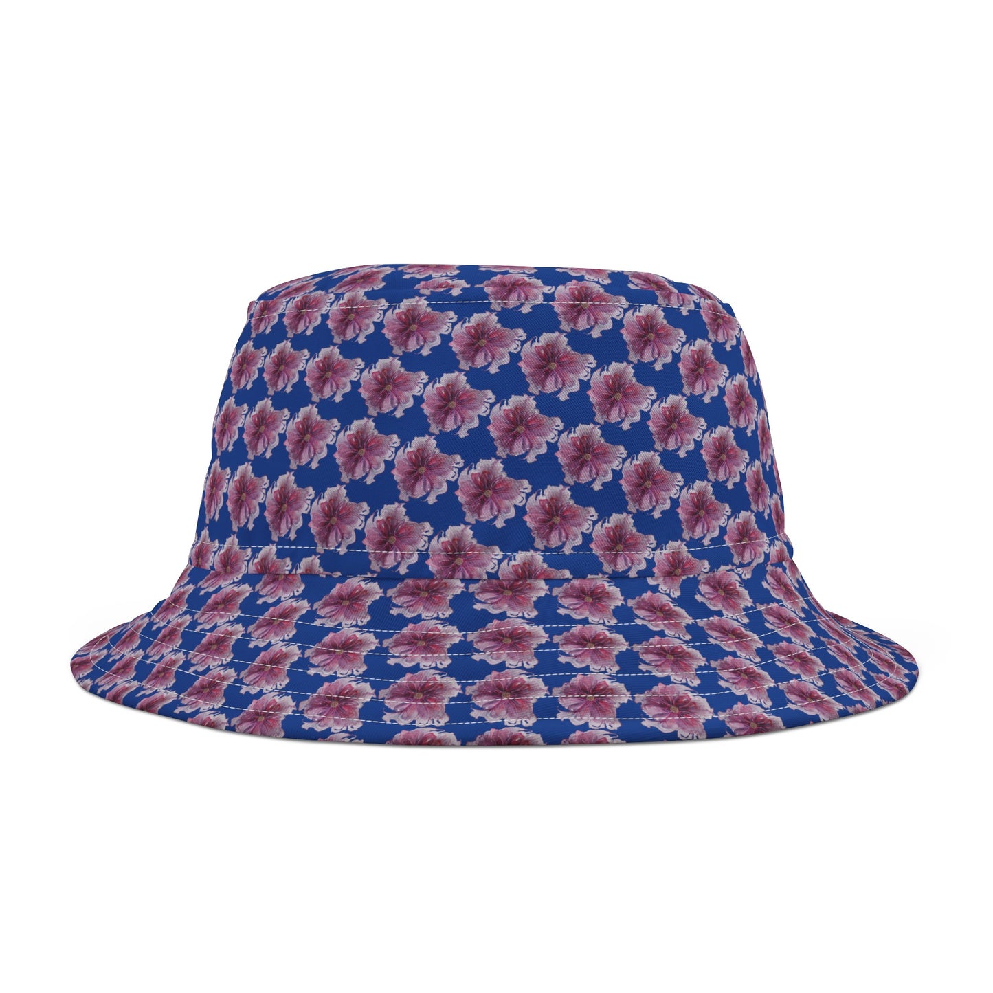 Bucket Hat  - No. 269 - Purple & Pink Flower on Blue - By Irish Artist Fiona de Lacy