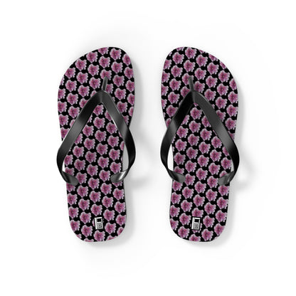 Flip Flops - No. 269 - Purple Pink Flower on Black - By Irish Artist Fiona de Lacy