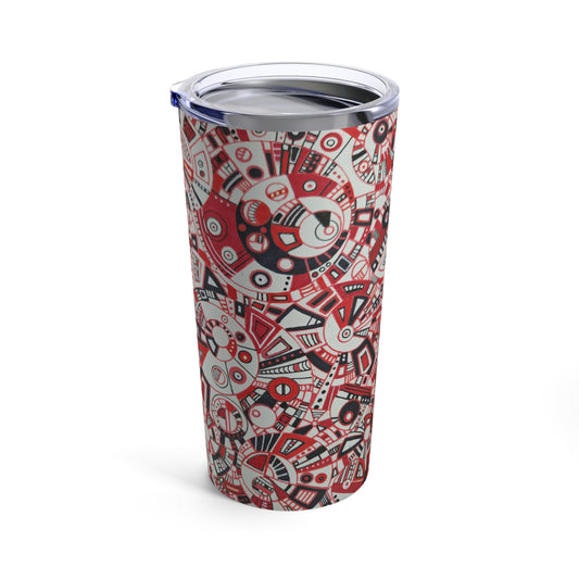 Tumbler 20oz - No.  276 Red, Black White Geometric - By Irish Artist Fiona de Lacy