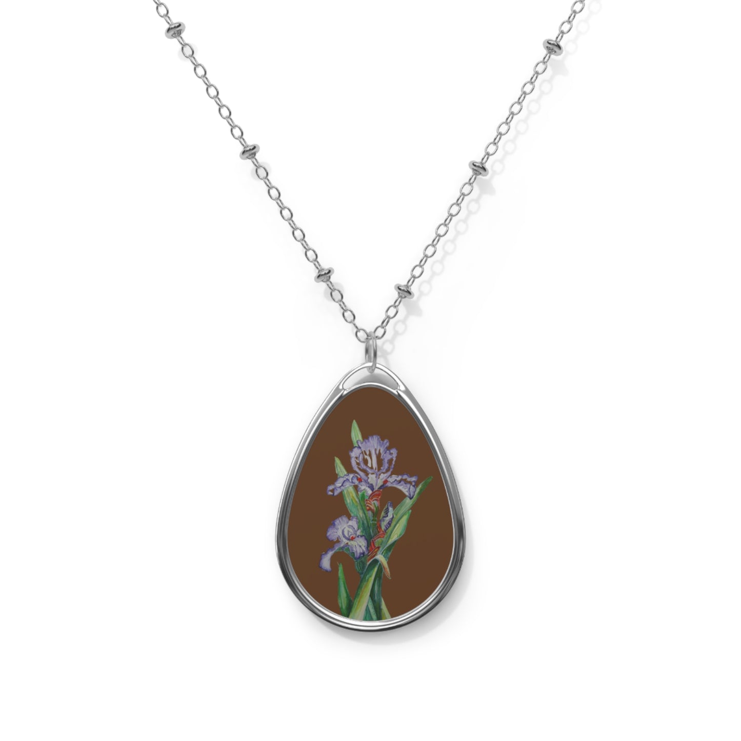 Oval Necklace - No. 272 - Purple Orchid on Brown - By Irish Artists Fiona de Lacy