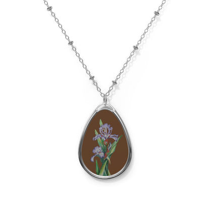 Oval Necklace - No. 272 - Purple Orchid on Brown - By Irish Artists Fiona de Lacy