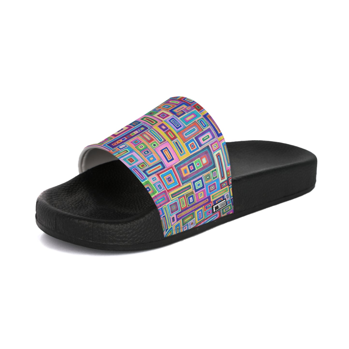 Women's Slide Sandals - No. 264 - Multicoloured Rectangles - By Irish Artist Fiona de Lacy