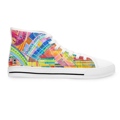 Women's High Top Sneakers - No. 234 - Multi-coloured watercolour - By Irish Artist Fiona de Lacy