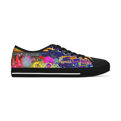 Women's Low Top Sneakers, Black Soles No. 232 - Graffiti 'Glow' - By Irish Artist Fiona de Lacy