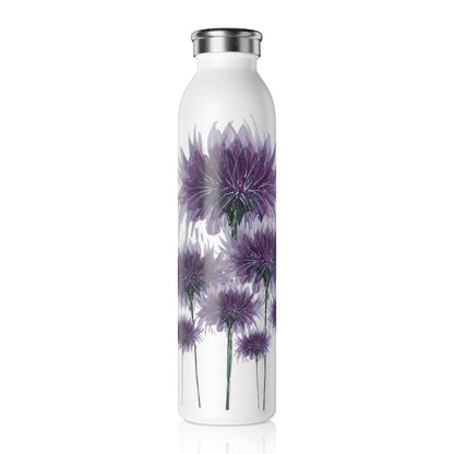 Slim Water Bottle - No. 268 - Large Purple Flower - By Irish Artist Fiona de Lacy