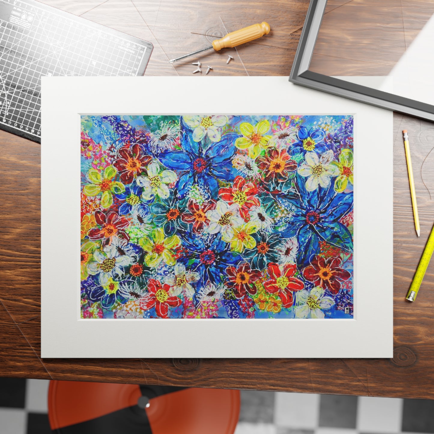 Fine Art Print (Cardboard Frame) - No. 242  - Large Blue Flowers