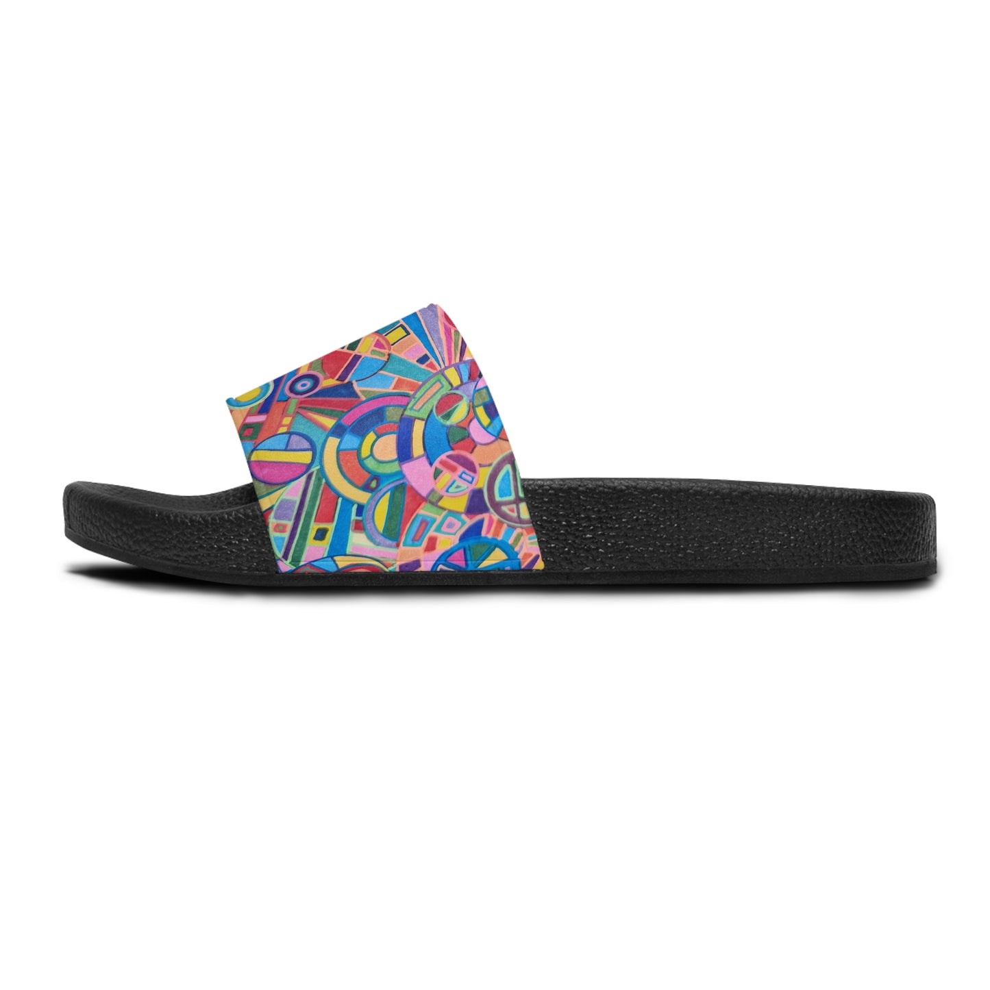 Women's Slide Sandals - No. 265 - Geometric Multicoloured Abstract - By Irish Artist Fiona de Lacy