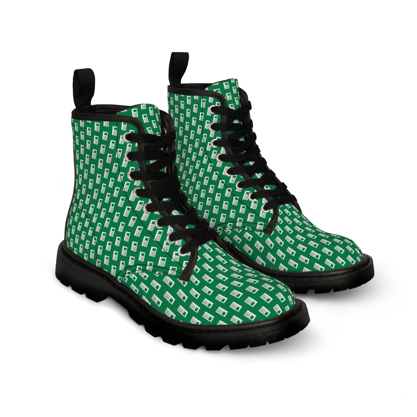 Women's Canvas Boots No. 000GN - White Logo on Green - By Irish Artist Fiona de Lacy