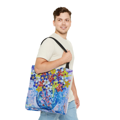 Tote Bag  - No. 242 - Blue round vase of Flowers