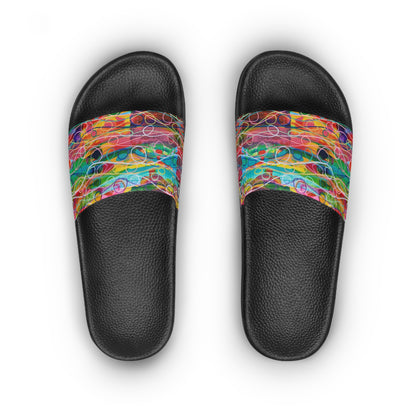 Women's Slide Sandals - No. 239 - Droplets A - Multicoloured Abstract - By Irish Artist Fiona de Lacy