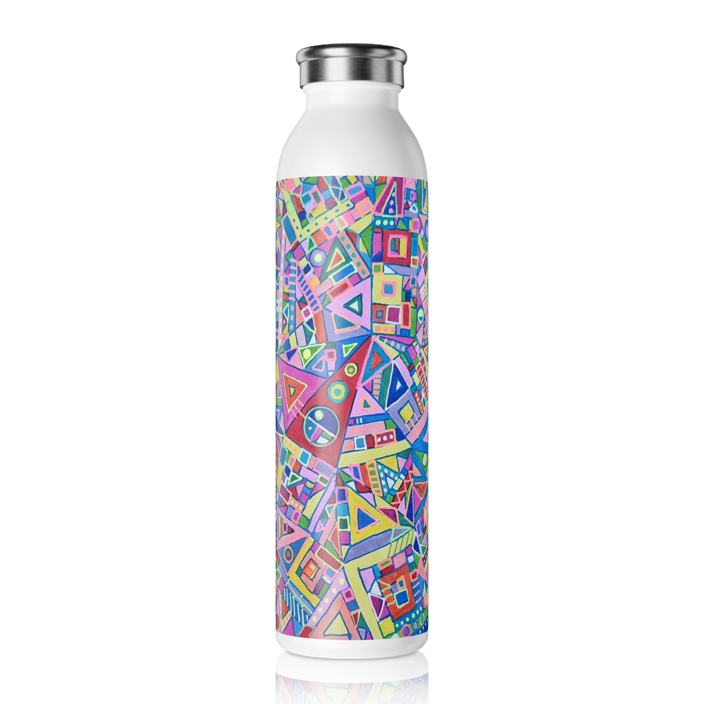 Slim Water Bottle - No. 256 Multicoloured Abstract -  By Irish Artist Fiona de Lacy