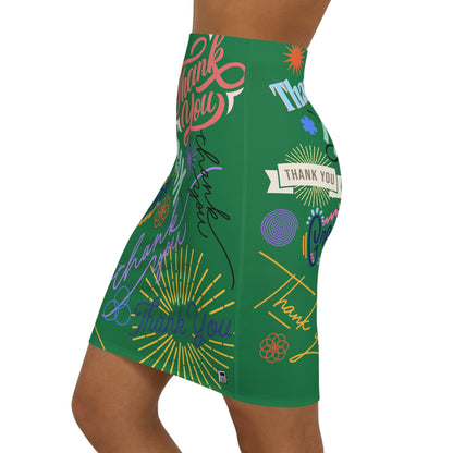 Women's Mini Skirt - No. 312 - 'Thank You' on Green