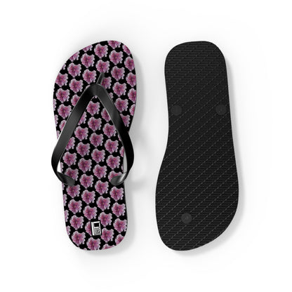 Flip Flops - No. 269 - Purple Pink Flower on Black - By Irish Artist Fiona de Lacy