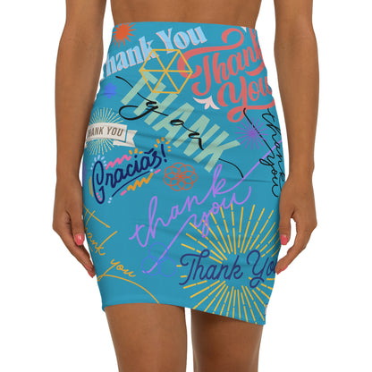 Women's Mini Skirt - No. 312 - 'Thank You' on Turquoise