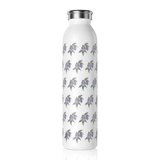 Slim Water Bottle - No. 270 - Purple Drop Flowers - By Irish Artist Fiona de Lacy