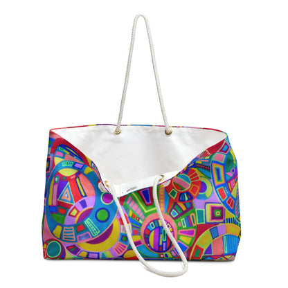 Weekender Bag / Beach Bag / Overnight Bag - No. 261 Multicoloured Coloured Geometric - by Irish Artist Fiona de Lacy