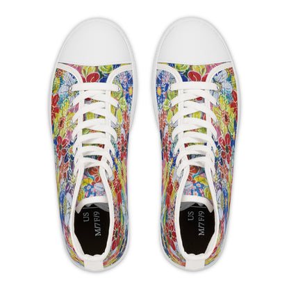 Women's High Top Sneakers, No. 241 Multicoloured flowers on Pink Base - By Irish Artist Fiona de Lacy