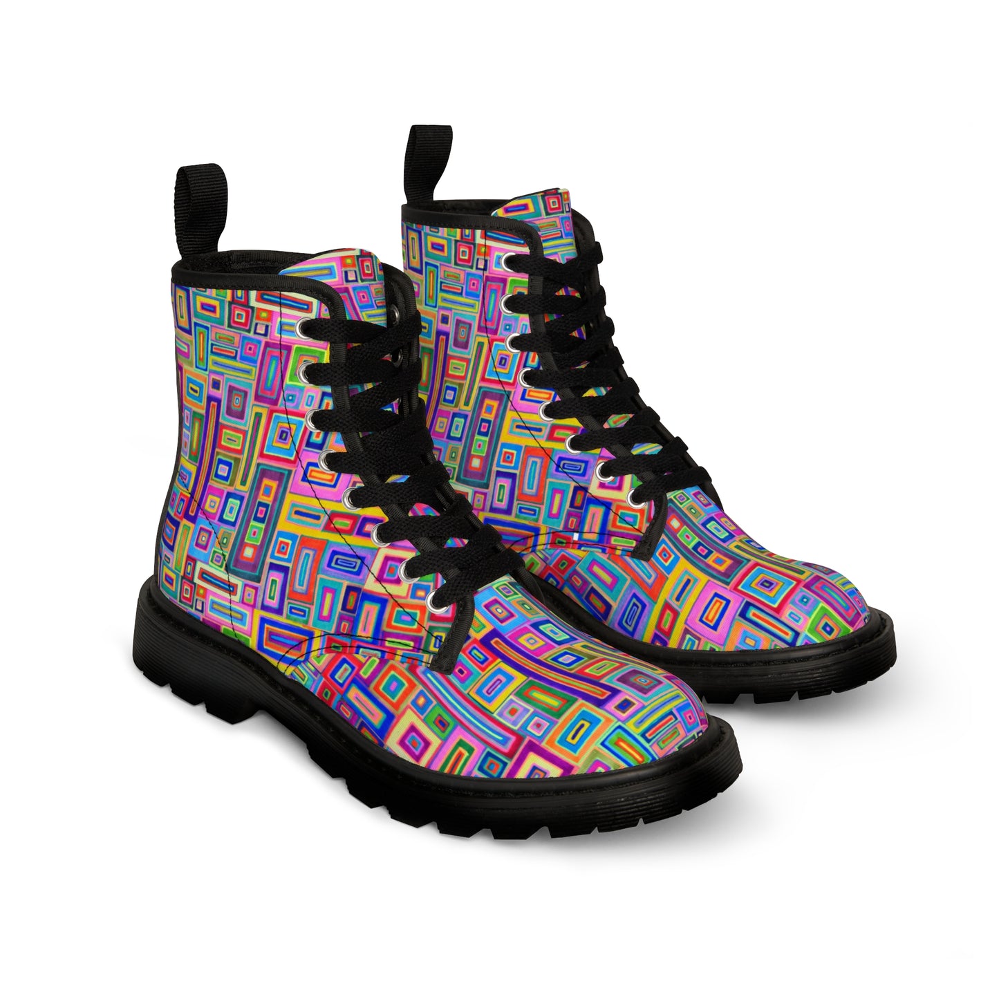 Women's Canvas Boots - No. 264 - Multicoloured Rectangles