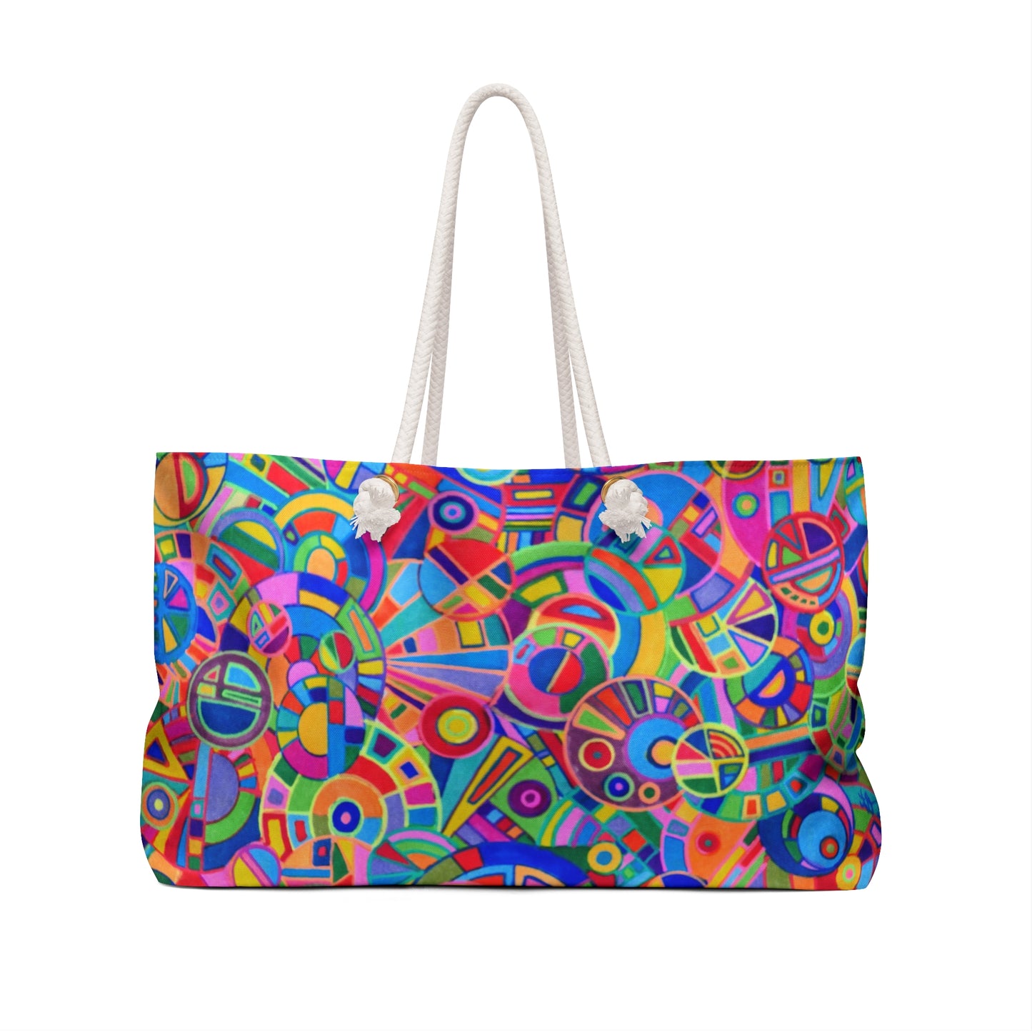 Weekender / Beach / Overnight Bag - No. 265 - Geometric Multicoloured Circles