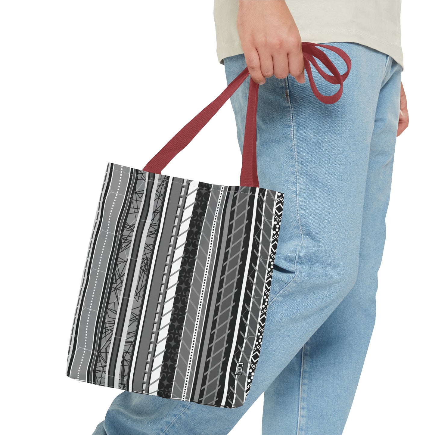 Tote Bag  - No. 298 A -  Black, White, Grey Stripes