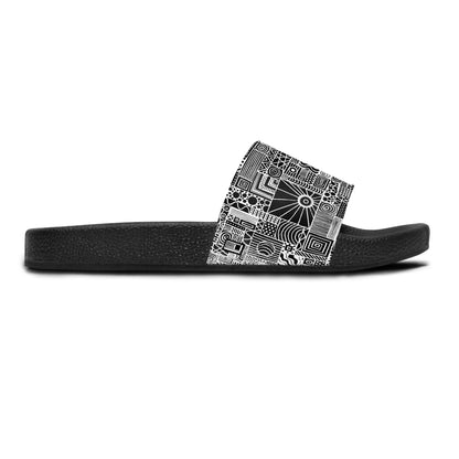 Women's Slide Sandals - No. 252 - White on Black Abstract - By Irish Artist Fiona de Lacy