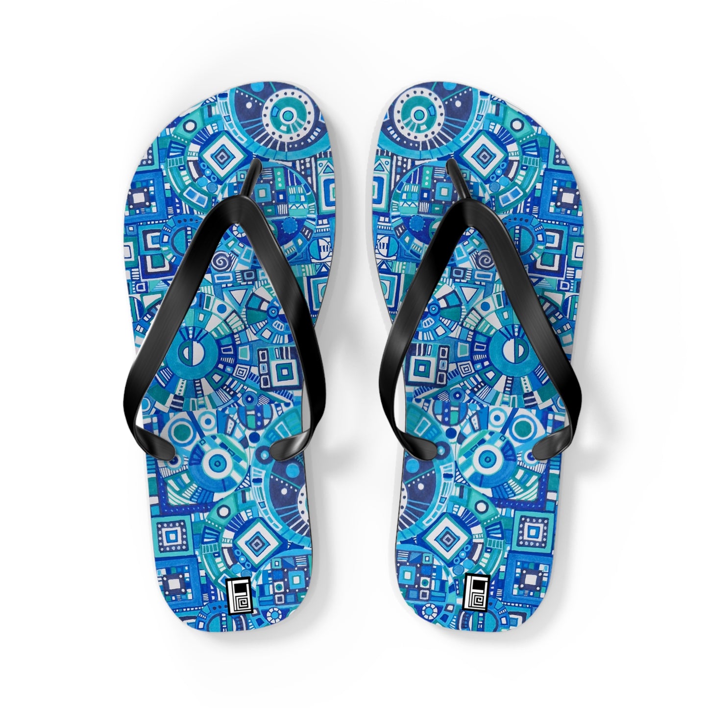 Flip Flops - No. 262 - Blue, White, Navy Geometric Abstract - By Irish Artist Fiona de Lacy