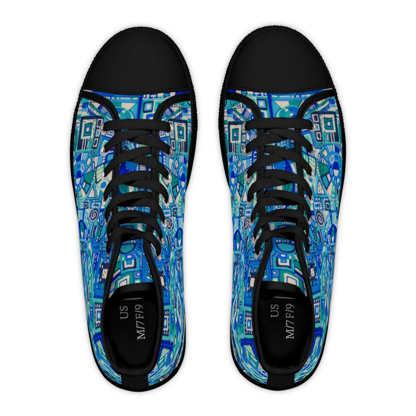 Women's High Top Sneakers - No. 262 - Blue Geometric - By Irish Artist Fiona de Lacy