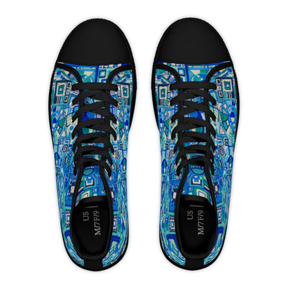 Women's High Top Sneakers - No. 262 - Blue Geometric - By Irish Artist Fiona de Lacy