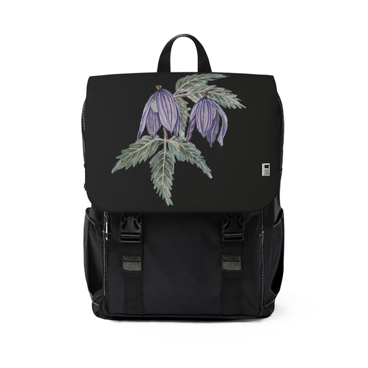 Casual Shoulder Backpack,  No. 270 Purple Drop Flower -  By Irish Artist Fiona de Lacy