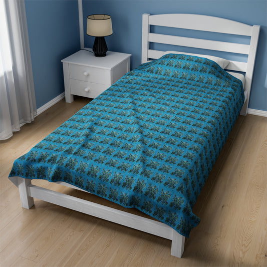 Velveteen Plush Blanket -  No.146 - 'Bird of Paradise' - on Turquoise