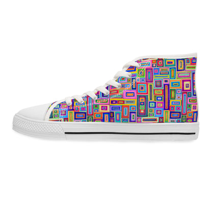 Women's High Top Sneakers - No. 264 - Light Multicoloured Rectangles - By Irish Artist Fiona de Lacy