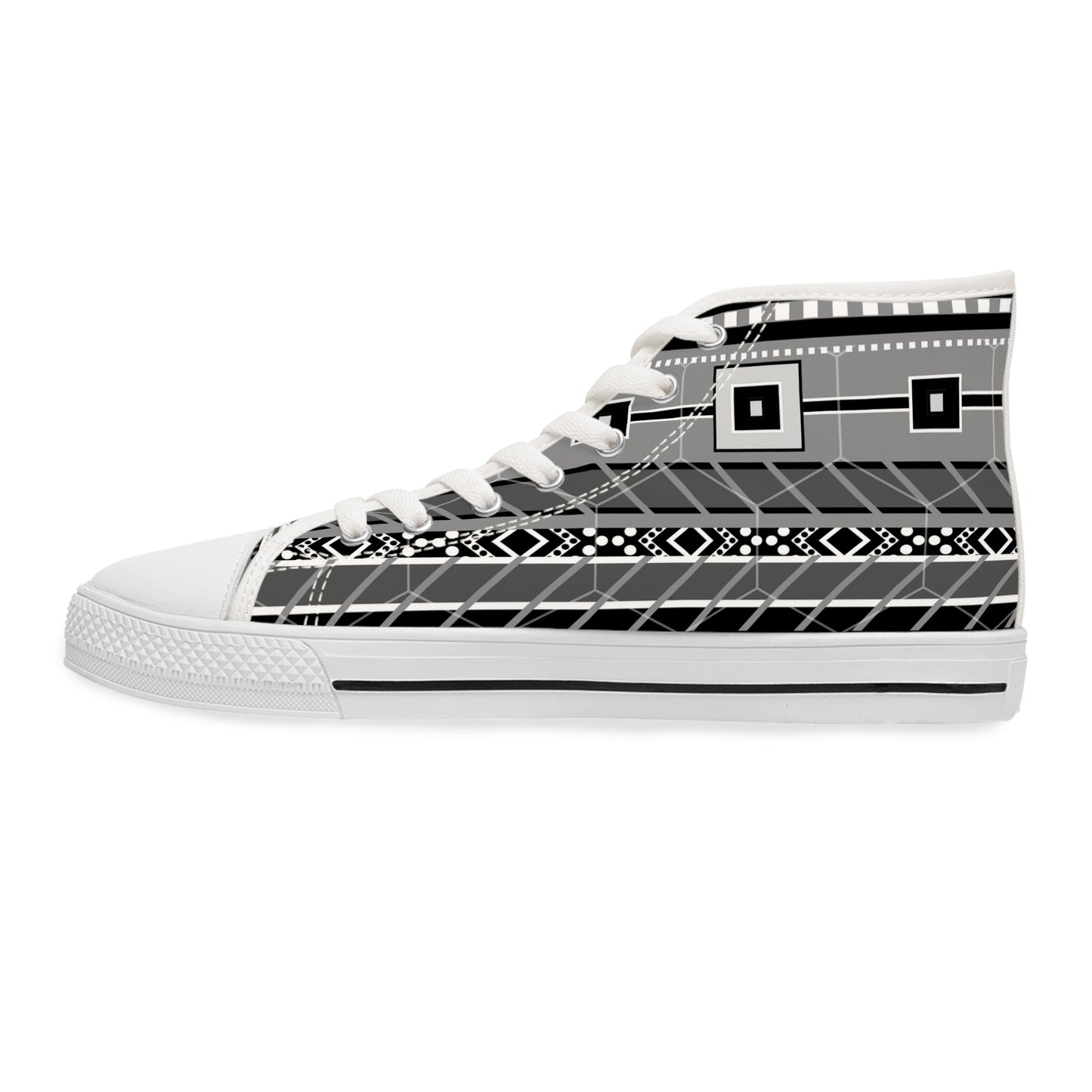 Women's High Top Sneakers - No. 298 A  - Black, Grey, White Stripe  - By Irish Artist Fiona de Lacy