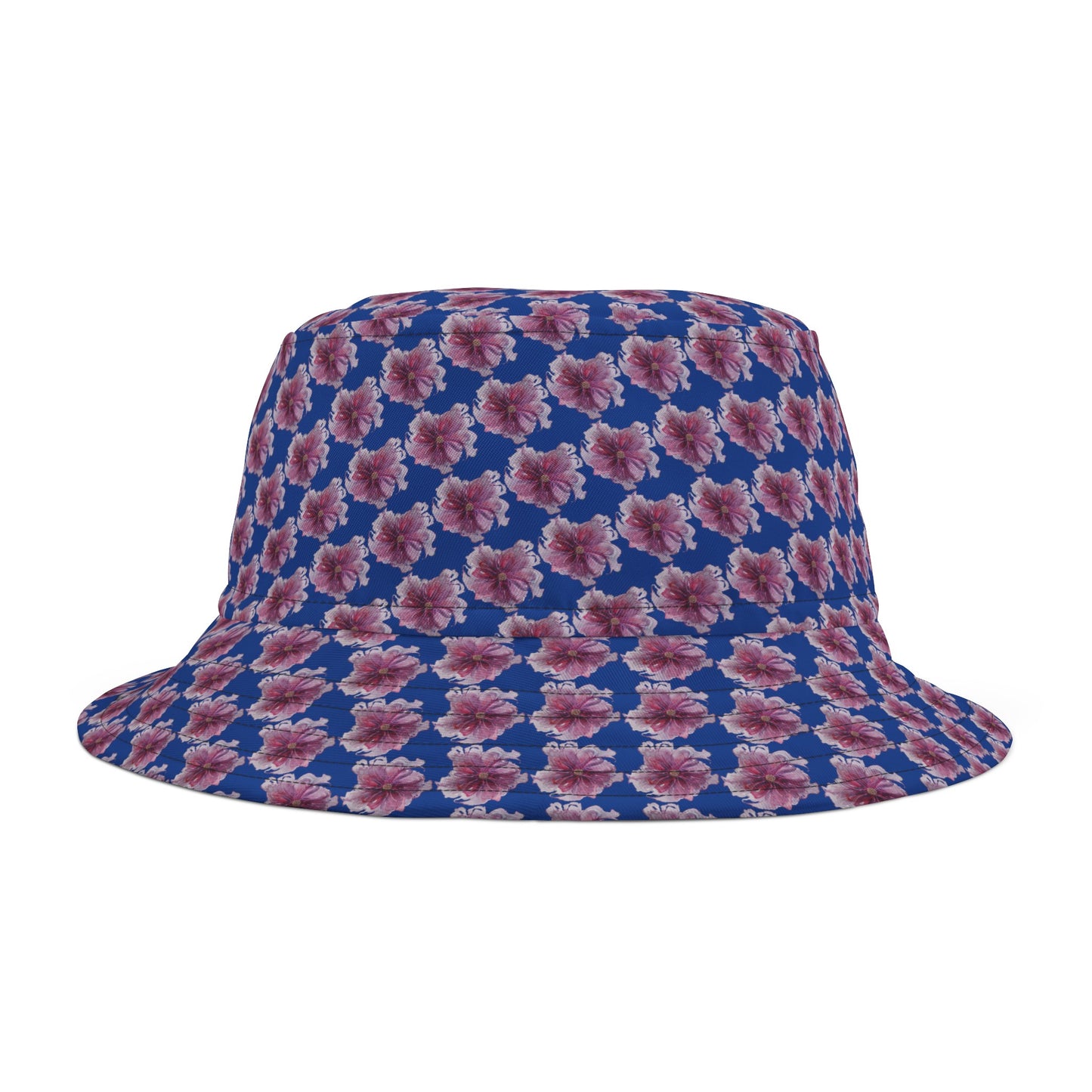 Bucket Hat  - No. 269 - Purple & Pink Flower on Blue - By Irish Artist Fiona de Lacy