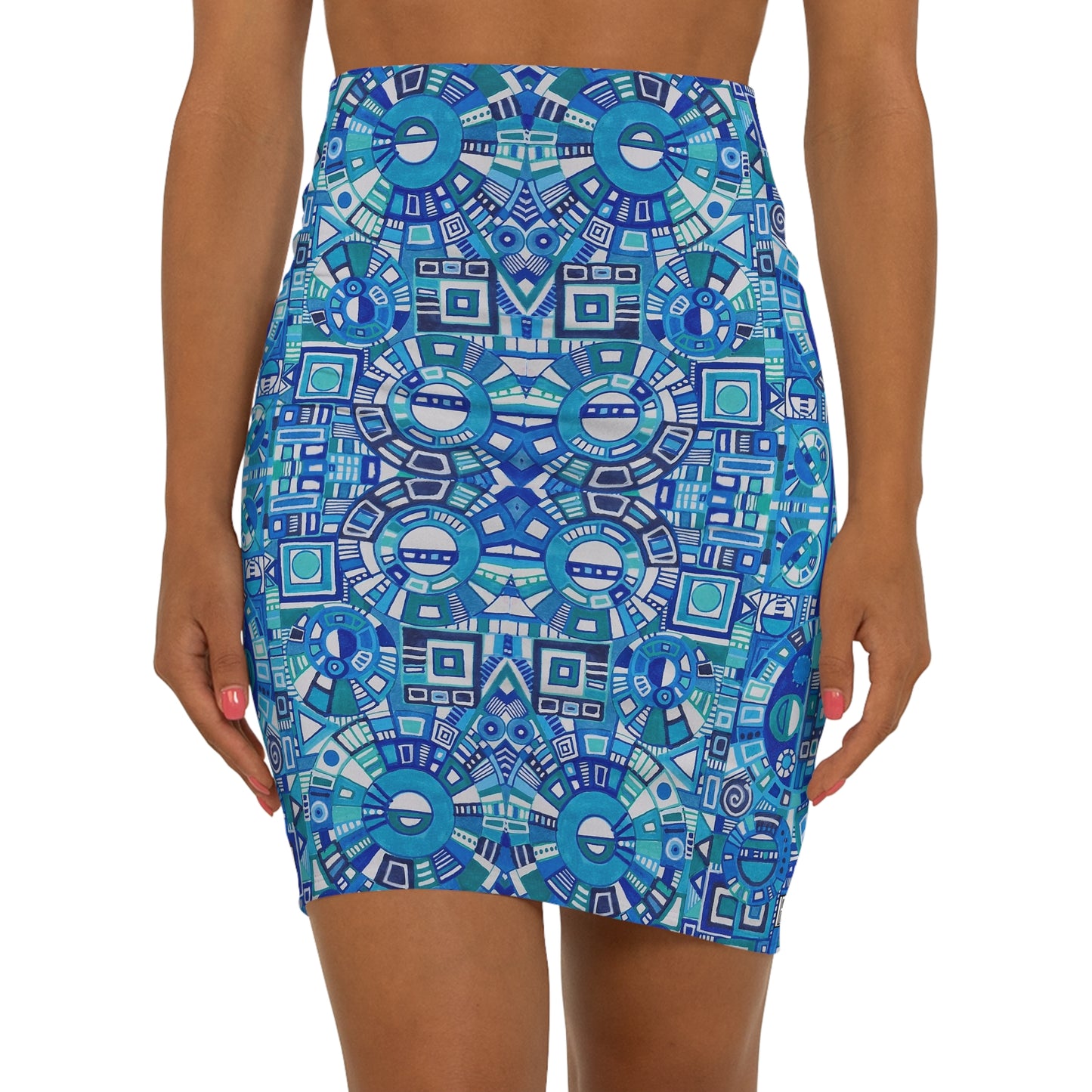 Women's Mini Skirt - No. 262 Blue - Navy White Abstract