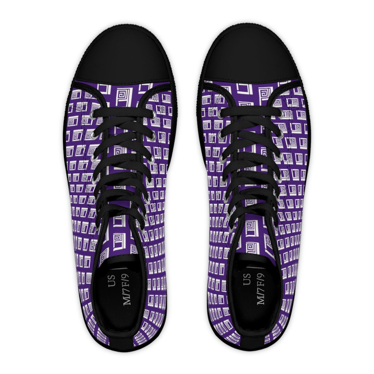 Women's High Top Sneakers - No. 000PE - White Logo On Purple - By Irish Artist Fiona de Lacy