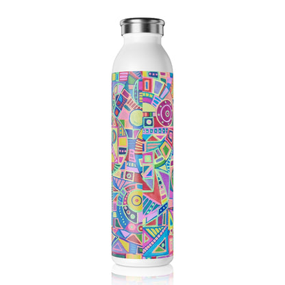 Slim Water Bottle - No. 258 Multicoloured Abstract -  By Irish Artist Fiona de Lacy