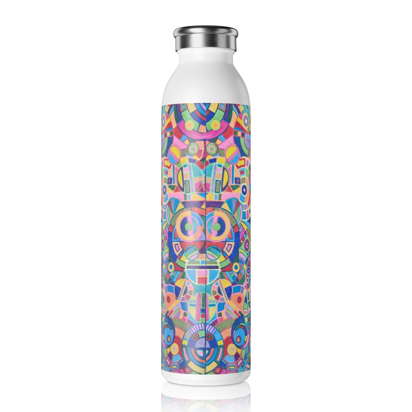 Slim Water Bottle - No. 265 - Multicoloured Circles - By Irish Artist Fiona de Lacy