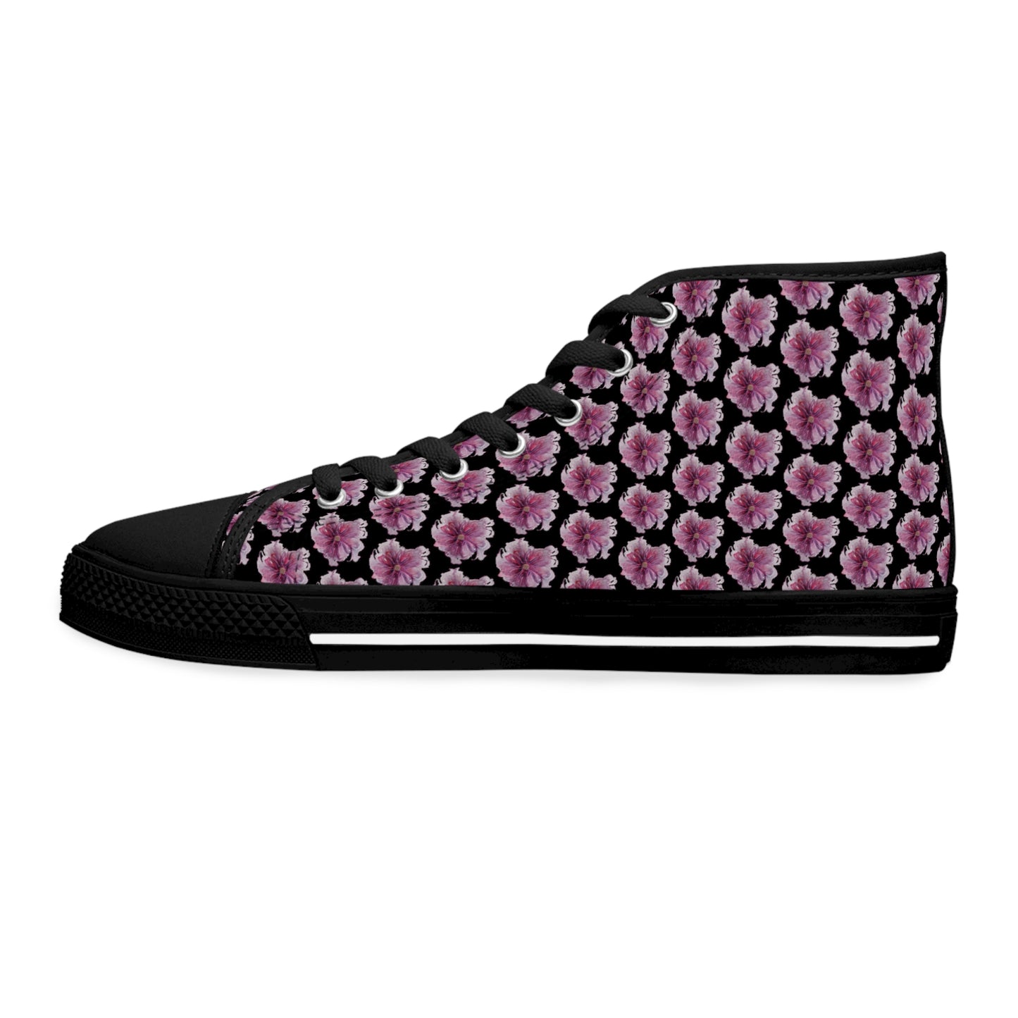 Women's High Top Sneakers - No. 269 Large Purple / Pink Flower - By Irish Artist Fiona de Lacy