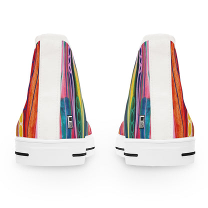 Women's High Top Sneakers, No. 237 B 'Pods' Orange Heel - Multicoloured - Designed by Irish Artist Fiona de Lacy