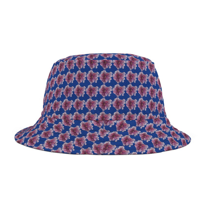 Bucket Hat  - No. 269 - Purple & Pink Flower on Blue - By Irish Artist Fiona de Lacy