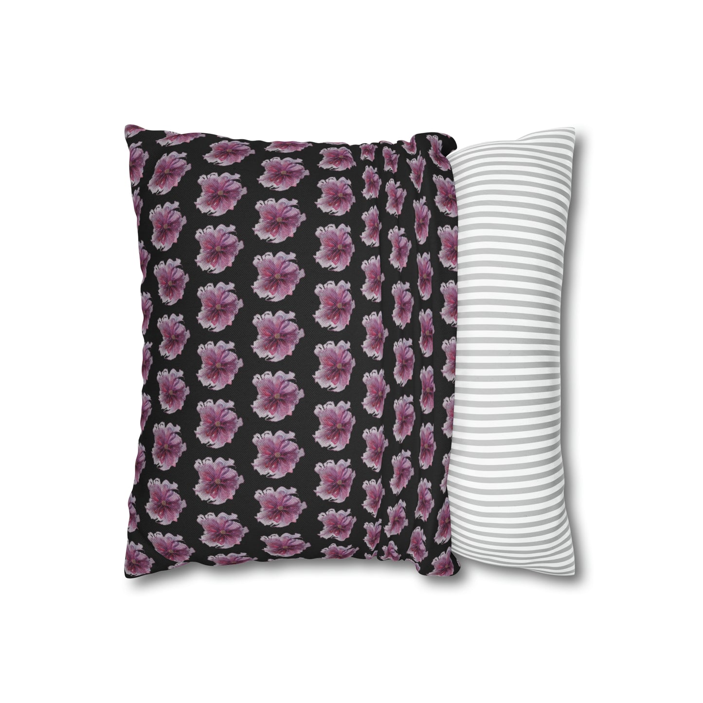 Cushion Pillow Case - No 269 Pink / Purple Flower on Black