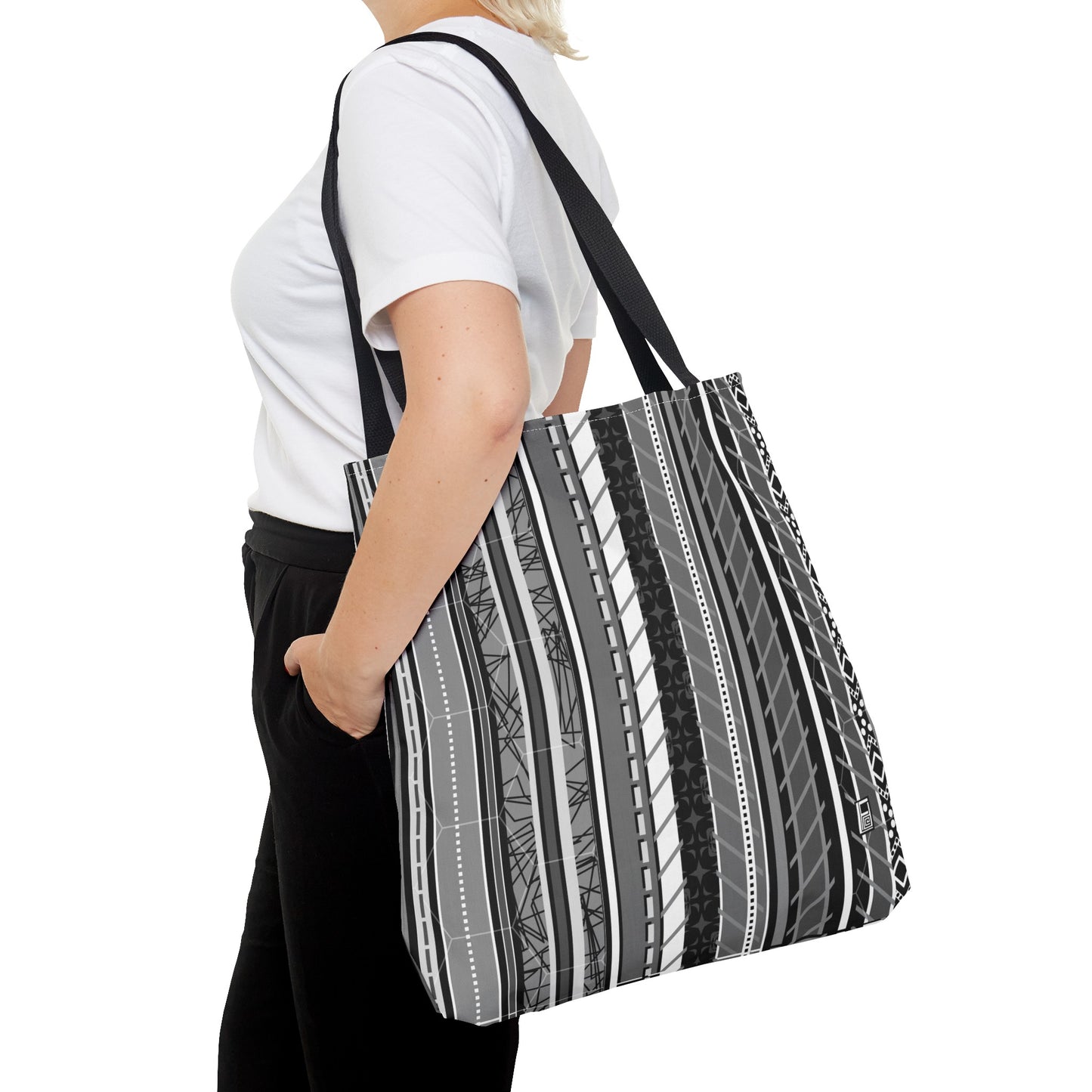 Tote Bag  - No. 298 A -  Black, White, Grey Stripes