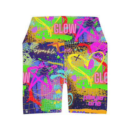 High Waisted Yoga Shorts - No. 232 - Graffiti - 'Glow